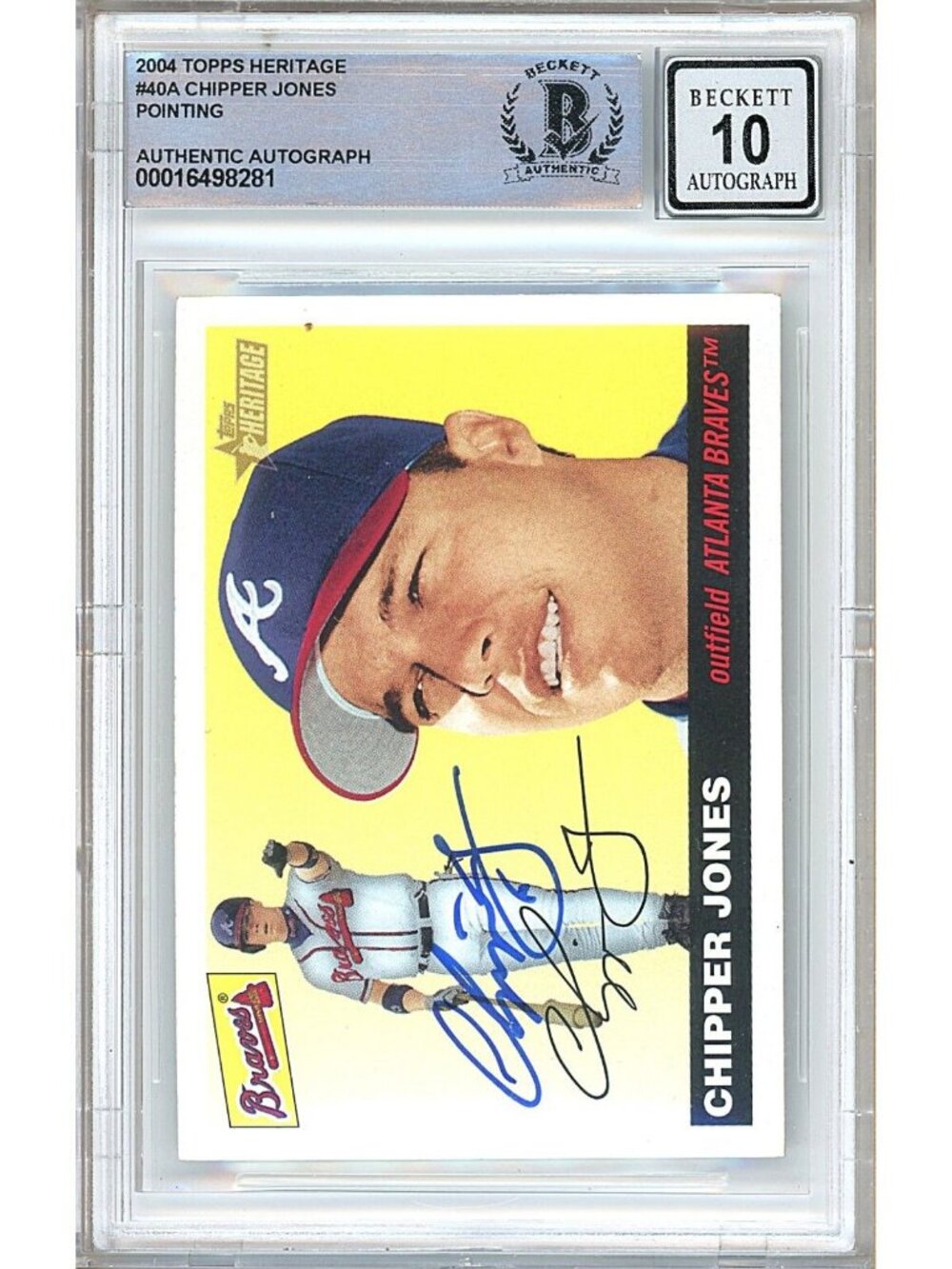 Chipper Jones Signed 2004 Topps Heritage #40A Pointing Braves BGS Auto 10 Slab
